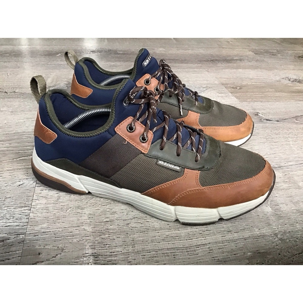 SKECHERS Relaxed Fit Men's 13 Brown Gray Lace-Up Memory Foam Arch Sneakers 66177